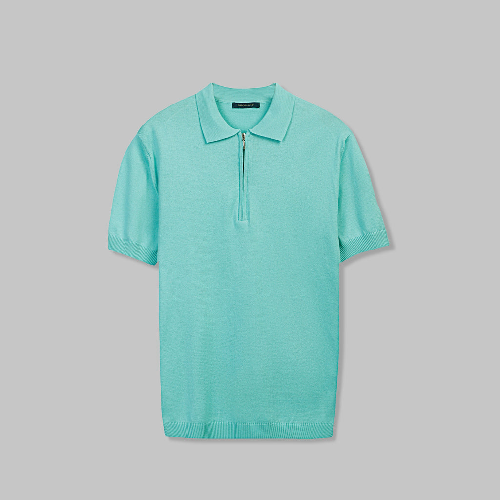 KNIT POLO SHIRT WITH ZIP -AQUA– Dockland