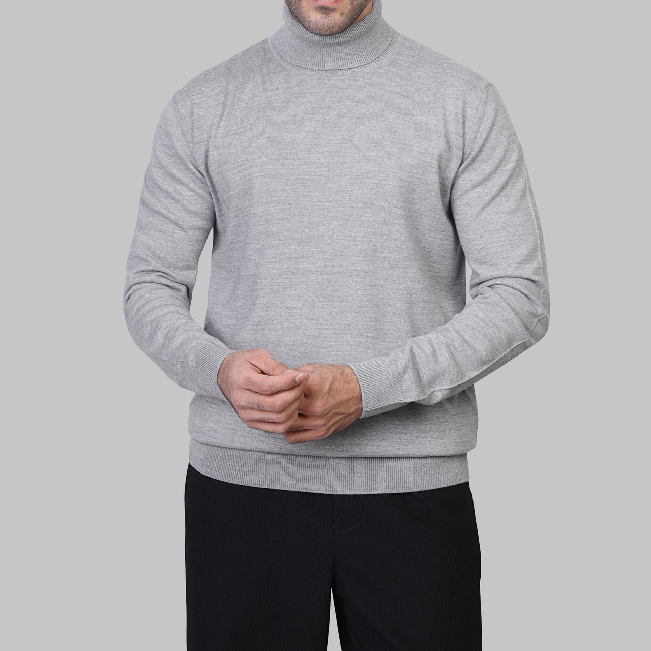 BASIC WOOL HIGH-NECK PULLOVER - LIGHT GREY