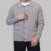 TEXTURED BUTTON-UP LONG SLEEVE PULLOVER - GREY - Dockland