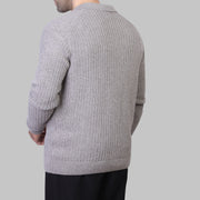 TEXTURED BUTTON-UP LONG SLEEVE PULLOVER - GREY - Dockland