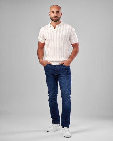 TEXTURED KNIT POLO SHIRT  - OFF WHITE- DOCKLAND
