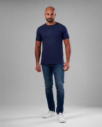 RUBBER-PRINTED ROUND NECK T-SHIRT - NAVY - Dockland