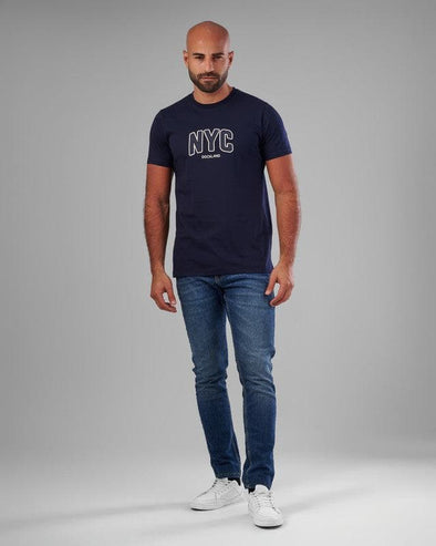 EMBROIDERED ROUND NECK T-SHIRT - NAVY - Dockland