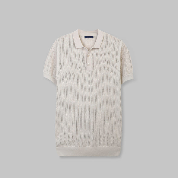RIBBED KNIT POLO SHIRT- LIGHT BEIGE -DOCKLAND