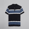 Half Zipper Striped Knitwear T-shirt  - NAVY-Dockland