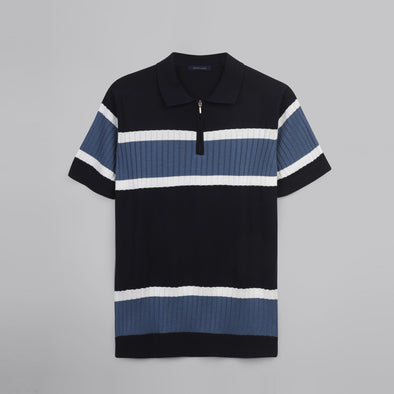 Half Zipper Striped Knitwear T-shirt  - NAVY-Dockland