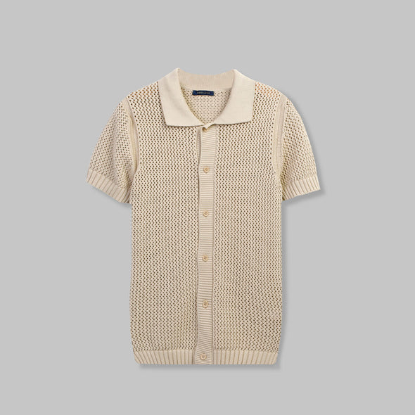 KNIT POLO CARDIGAN - BEIGE - DOCKLAND