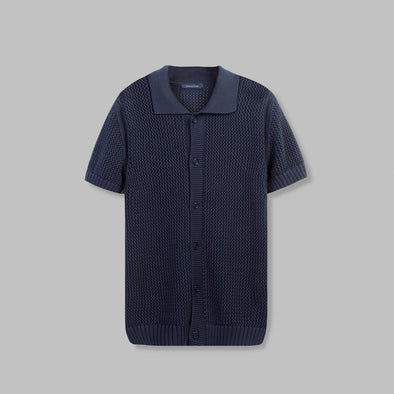 KNIT POLO CARDIGAN - NAVY - DOCKLAND