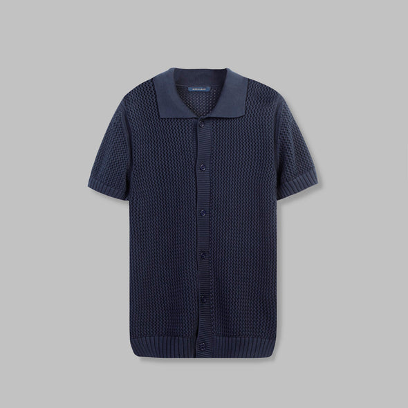 KNIT POLO CARDIGAN - NAVY - DOCKLAND