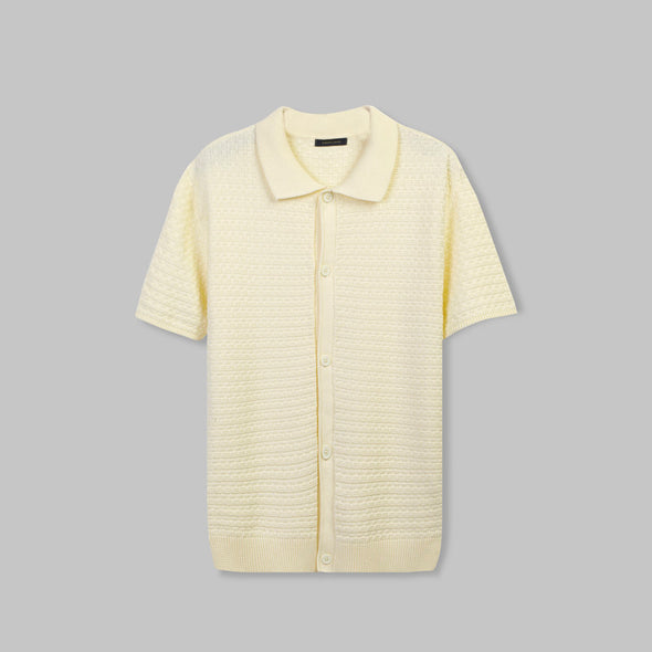 TEXTURED KNIT POLO SHIRT - OFF WHITE - DOCKLAND