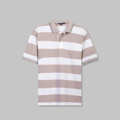 Classic Striped Polo with Tipped Collar  - CAFÉ - DOCKLAND