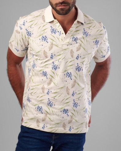CLASSIC FIT PATTERNED POLO SHIRT - OFF WHITE - Dockland