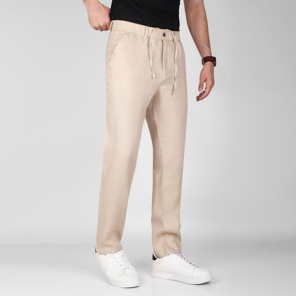 Linen-Cotton Drawstring Trousers  -  BEIGE  - Dockland