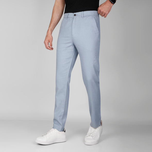 Linen-Cotton Drawstring Trousers  -  BLUE  - Dockland
