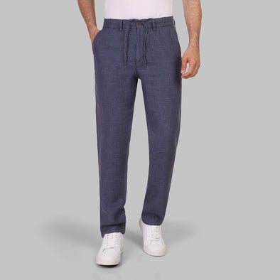 LINEN ELASTIC WAIST TROUSERS - DARK NAVY -DOCKLAND