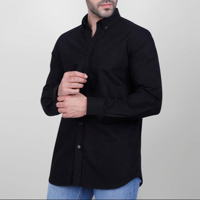 LONG SLEEVE PLAIN OXFORD SHIRT - BLACK - Dockland