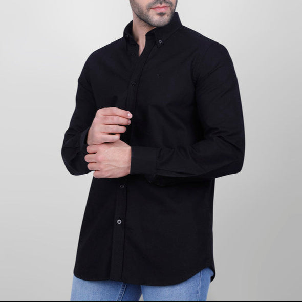 LONG SLEEVE PLAIN OXFORD SHIRT - BLACK - Dockland