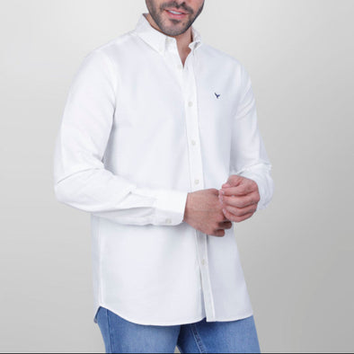 LONG SLEEVE PLAIN OXFORD SHIRT - WHITE - Dockland
