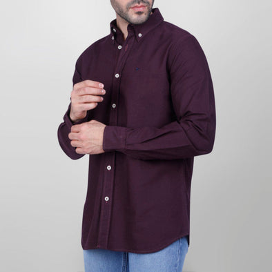 LONG SLEEVE PLAIN OXFORD SHIRT - WINE - Dockland