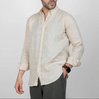 LONG SLEEVE LINEN SHIRT  - BEIGE- Dockland