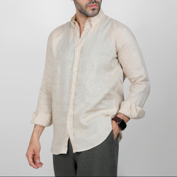 LONG SLEEVE LINEN SHIRT  - BEIGE- Dockland