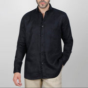 LONG SLEEVE LINEN SHIRT  - BLACK- Dockland
