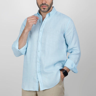 LONG SLEEVE LINEN SHIRT  - BLUE