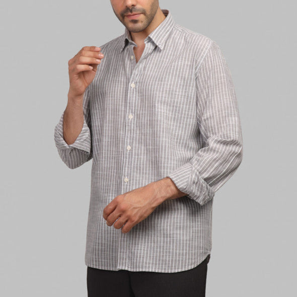LONG SLEEVE STRIPED SHIRT- GREY - Dockland