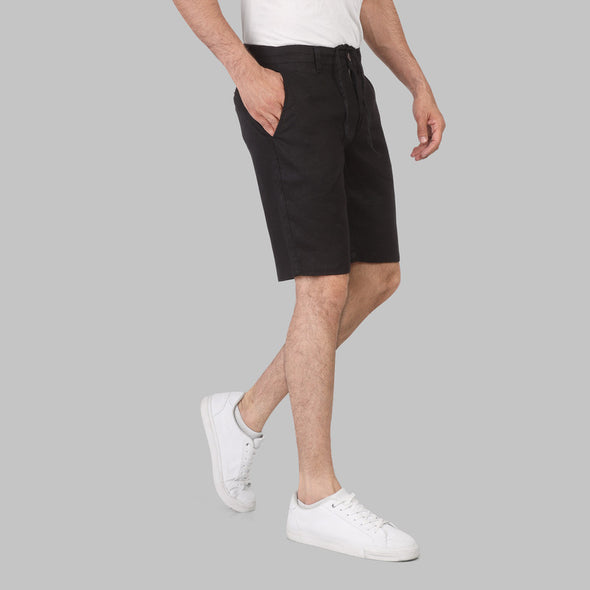 SLIM-FIT LINEN BERMUDA SHORTS - BLACK