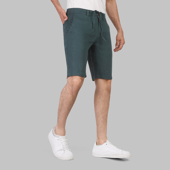 SLIM-FIT LINEN BERMUDA SHORTS - GREEN