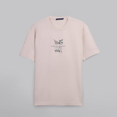 Short-Sleeved Patterned T-Shirt -LIGHT BEIGE - Dockland
