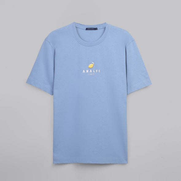 EMBROIDERED ROUND NECK T-SHIRT - LIGHT BLUE- Dockland