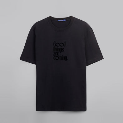 Rubber-Printed Round Neck T-Shirt -BLACK- Dockland