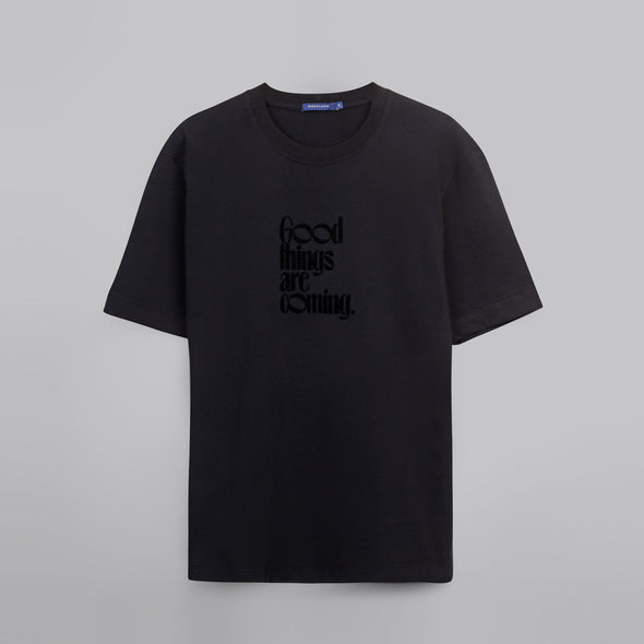 Rubber-Printed Round Neck T-Shirt -BLACK- Dockland