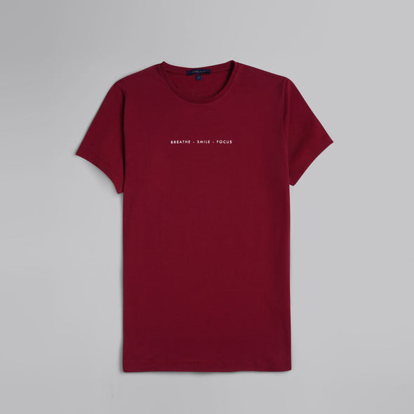 Rubber-Printed Round Neck T-Shirt -WINE- Dockland