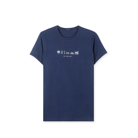 Rubber-Printed Round Neck T-Shirt -NAVY- Dockland