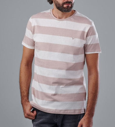 Round Neck Striped T-Shirt - BEIGE - Dockland
