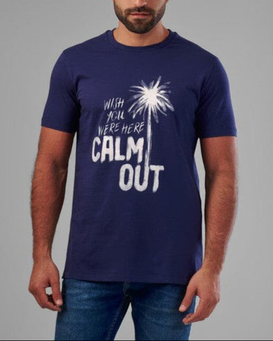 ROUND NECK PRINTED T-SHIRT - NAVY - Dockland