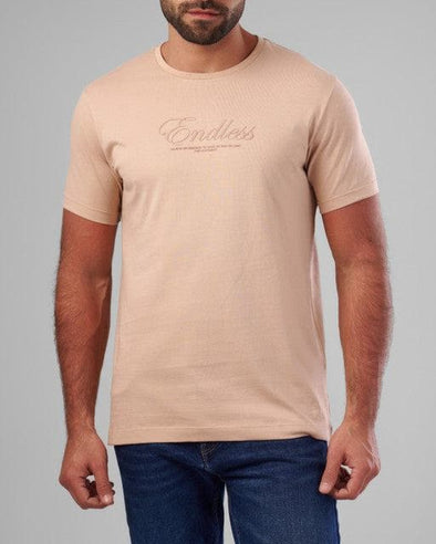 RUBBER-PRINTED ROUND NECK T-SHIRT - CAFE - Dockland