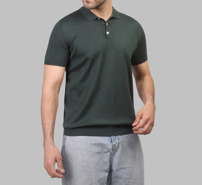 KNIT POLO SHIRT  - DARK OLIVE- Available in store - Dockland