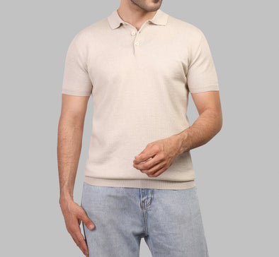 KNIT POLO SHIRT  - LIGHT BEIGE - Dockland