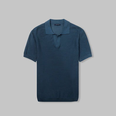 TEXTURED KNIT POLO SHIRT- NAVY - Dockland