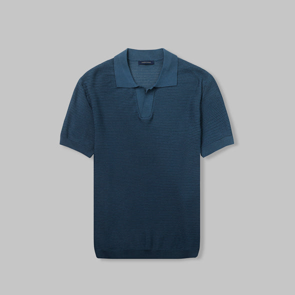 TEXTURED KNIT POLO SHIRT- NAVY - Dockland
