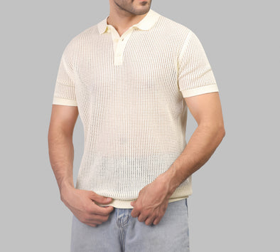 TEXTURE KNITTED POLO - OFF WHITE - Dockland