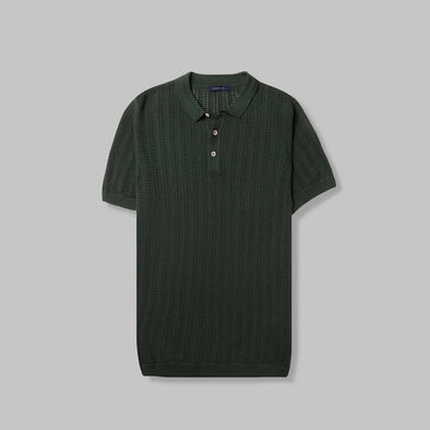 RIBBED KNIT POLO SHIRT- DARK GREEN- Available in store - Dockland