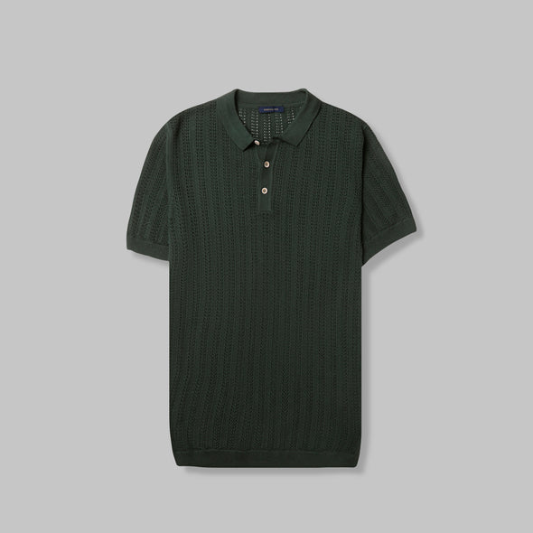 RIBBED KNIT POLO SHIRT- DARK GREEN- Available in store - Dockland