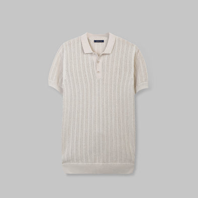 RIBBED KNIT POLO SHIRT- LIGHT BEIGE - Dockland