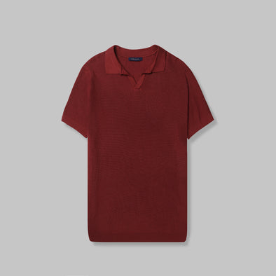 V-NECK RIBBED KNIT POLO  - BURGUNDY- Available in store - Dockland