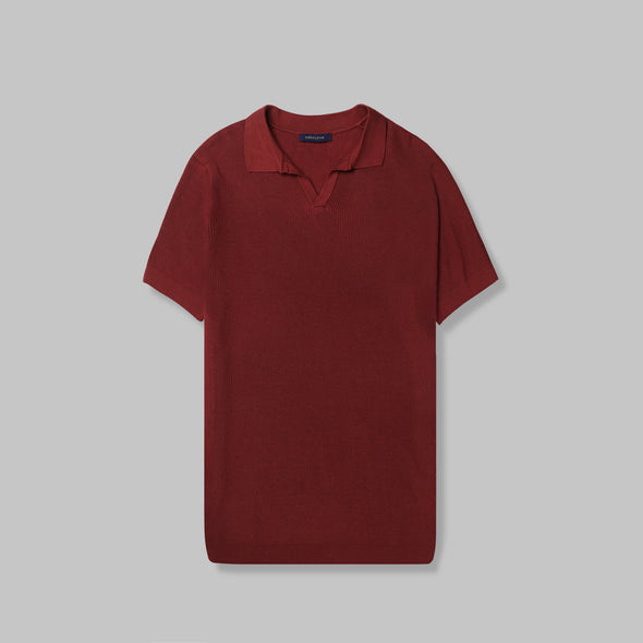 V-NECK RIBBED KNIT POLO  - BURGUNDY- Available in store - Dockland