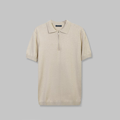 KNIT POLO SHIRT WITH ZIP - BEIGE- Available in store - Dockland